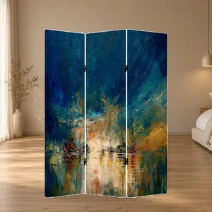 ภาพวาดสีน้ำมันเรือใบสีน้ำเงินกรมท่า ฉากกั้นผ้าใบสองด้านแบบพับได้ - Product Image 2