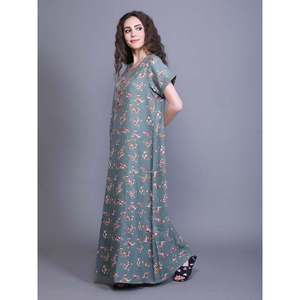 Robe de nuit pour femme 100% coton, imprimé floral décontracté, taille XS, douce et confortable avec poche latérale et fermeture à cordon - Product Image 4