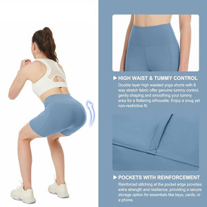 Shorts de Yoga de Cintura Alta para Mujer, con Logotipo Personalizado, Elásticos, Transpirables, Ecológicos, de Spandex/Nailon, para Entrenamientos de Yoga, Color Sólido - Product Image 5