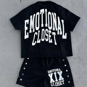 Ensemble de vêtements de rue d'été en 2 pièces respirant, chemise à manches courtes boutonnée personnalisée pour homme et short de survêtement pour homme - Product Image 5