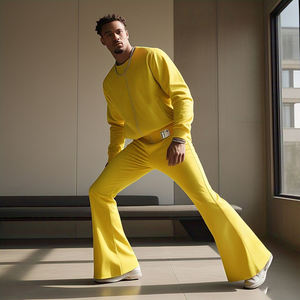 Haute qualité Flare survêtement hommes sweat à capuche pantalons de survêtement ensemble lourd polaire Jogging Fitness porter Flare survêtements hommes - Product Image 2