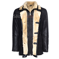 Veste d'hiver pour homme la plus vendue de l'usine OEM, en cuir de mouton noir, col en fourrure de renard, grande taille, respirante, tricotée