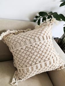 Vente en gros 100% coton macramé coussin taie d'oreiller motif bohème tissé siège décor décor à la maison avec frange décorative - Product Image 4