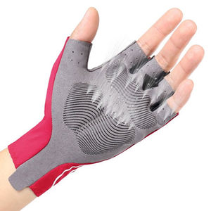 ถุงมือขี่จักรยานแบบไม่มีนิ้วเป็นมิตรกับสิ่งแวดล้อมที่สามารถปรับแต่งได้มีตาข่ายระบายอากาศและกันลื่นในฝ่ามือสีแดง/สีเทาสำหรับออกกำลังกาย - Product Image 2