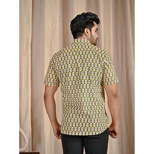 Men's Casual Cotton Printed <b>Half</b> Sleeves <b>Shirt</b> 100% Grey Poplin Breathable Stand Collar Size XL - Product Image 5