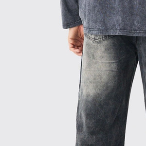 Pantalones vaqueros de hombre lavados con ácido con logotipo personalizado, pantalones vaqueros holgados de pierna ancha con parche bordado, pantalones vaqueros para hombre, pantalones con estilo al por mayor - Product Image 5