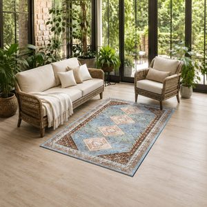 Alfombra de Área Chenille Antideslizante, Lavable a Máquina, con Estampado Digital Oriental Vintage en Gris Plateado, Modelo LXDP-0145 de RUGS DEPOT, Venta al Por Mayor - Product Image 6