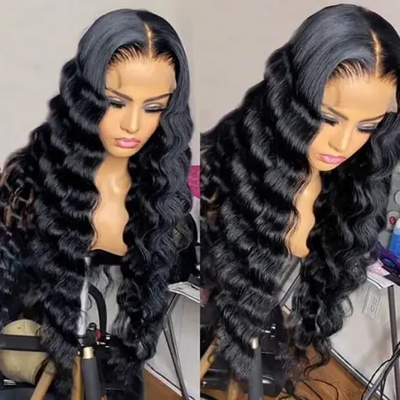 Deep Wave13x4 Wig Rambut Manusia Renda Depan untuk Wanita Kulit Hitam, Wig Rambut Peru Pendek dan Murah dengan Rambut Bayi