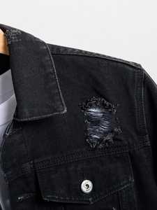 Veste en jean pour homme à col montant, style urbain, effet usé, décontractée, chaude pour l'hiver, coupe ample, grande taille, vente en gros, personnalisable - Product Image 3