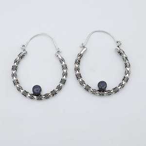 Exclusive New Arrival Tribal Design Hoop Jewellery Sterling Silver <b>Fine</b> <b>Earring</b> Women Girl Fashionable Ethnic Trendy Gemstone - Product Image 1