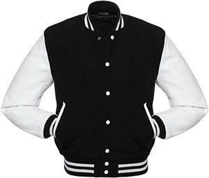 Men's Cool Vintage Canvas Stand Collar Wool Sleeves Varsity <b>Jacket</b> Baseball Sports <b>Jacket</b> Wholesale Long Length - Product Image 4