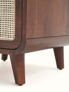 Mesa de Noche Moderna de Madera de Mango y Ratán con Acabado Natural, Gabinete de Almacenamiento para Dormitorio, Taburetes y Otomanas - Product Image 4