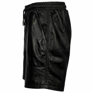 Casual Men's Genuine PU Leather Shorts Loose Low Oversized XS Size with <b>Side</b> <b>Black</b> Laces Short Pants - Product Image 3