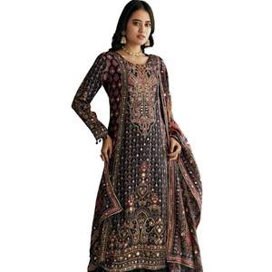 Costume de palazzo Kurta brodé Zari en soie tigré noir avec imprimé Dupatta vente en gros de vêtements ethniques pour femmes en vrac d'usine OEM - Product Image 4