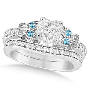 ชุดเครื่องประดับเจ้าสาวรูปผีเสื้อชุบทอง 14K ประดับเพชรรูปหัวใจและบลูโทแพซ 0.96 กะรัต สำหรับงานปาร์ตี้และของขวัญ - Product Image 2