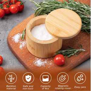 Juego de Recipientes para Condimentos de Bambú Natural con Tapa Giratoria, Ranura para Cuchara, Salero y Pimentero Magnético, Contenedor de Almacenamiento de Especias para Cocina, Tarro Ecológico - Product Image 5