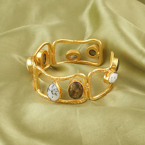Natural stone labradorite with dendritic opal designer texture adjustable <b>bracelet</b> 18k gold plated <b>fashion</b> jewelry <b>cuff</b> <b>bracelet</b> - Product Image 3