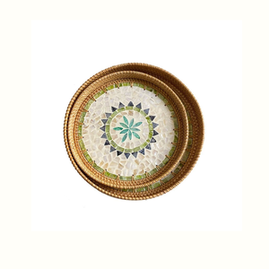 Bandeja de ratán con incrustaciones de nácar para exhibición en mesa, almacenamiento y decoración de interiores - Product Image 3