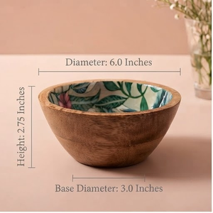 Bol en bois fait main, émaillé, motif floral bohème, pour servir les aliments, idéal pour offrir - Product Image 4
