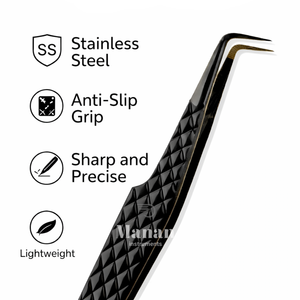 MANAN INSTRUMENTS Pince à épiler professionnelle de haute qualité, durable, noire, à pointe incurvée et lisse, pour extensions de cils, en acier inoxydable de précision - Product Image 3