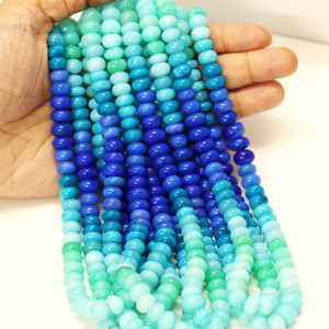 Beautiful Blue green shaded opal smooth rondelle shape <b>beads</b>, 7-10mm Beach <b>color</b> shade Opal gemstone <b>beads</b>, AAA quality opal, - Product Image 2