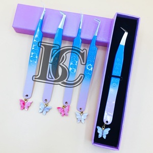 New Arrival Pink & Blue <b>Tweezers</b> Sustainable Stainless Steel Eyelash Extensions <b>Tweezers</b> Butterfly Charm Customize Packing MINK - Product Image 6