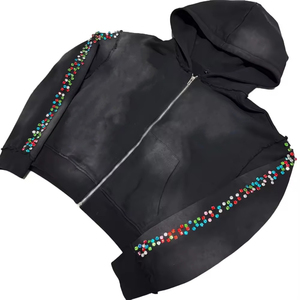 Sudadera con Capucha de Alta Calidad, 460 g/m², 100% Algodón, Transpirable, para Hombre, Estilo Holgado, Lavado Ácido, con Cremallera y Pedrería Personalizada - Product Image 5