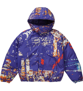 Veste à bulles épaisses imprimée sur mesure pour hommes Manteau d'hiver violet à col montant de haute qualité avec capuche chaude - Product Image 1