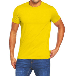 Men's Yellow Cotton T-<b>Shirt</b> Short Sleeve O-Neck Regular Fit Casual Jersey Knit Solid Color Blank Design - Product Image 4