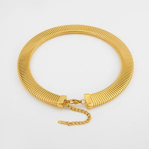 最新の18Kゴールドメッキステンレススチールジュエリーチャンキー弾性スネークボーンチェーンチョーカー女性用ネックレスP243485 - Product Image 3