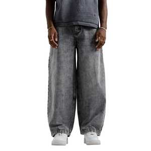 กางเกงยีนส์ขาตรงทรงหลวมสีดำสำหรับผู้ชายและผู้หญิง, กางเกงยีนส์ขากว้างทรงหลวมเอวกลางสไตล์ลำลองซักเบาสำหรับทุกคน - Product Image 3