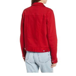 Chaqueta Vaquera de Mujer, Diseño Nuevo y Moderno, Color Rojo, Lavado, Algodón, Manga Larga, Otoño/Invierno, Botones, Impermeable, Estilo Formal - Product Image 2