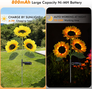 Décoration de jardin en forme de <span class=keywords><strong>tournesol</strong></span>, ornement en métal, fleur artificielle, lumière solaire - Product Image 2