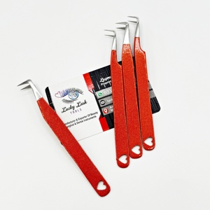 Ensemble de pincettes à cils personnalisées en forme de cœur à paillettes orange Pince à cils en acier inoxydable à isolation de volume durable à 90 et 45 degrés - Product Image 4