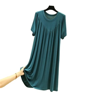 2025 été chemise de nuit pour femmes grande taille doux a-ligne plissé pyjama robe couleur unie mince Modal uni teint sommeil chemises - Product Image 3