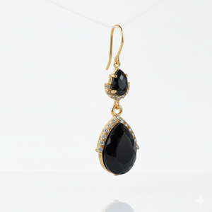 <b>Black</b> Onyx & CZ <b>Earrings</b> Pear <b>Black</b> Onyx with Cubic Zirconia | 925 Sterling Silver 18K <b>Gold</b> Plated Jewelry 15GM - Product Image 2