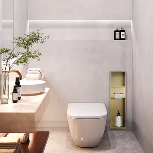 Estante de <span class=keywords><strong>Ducha</strong></span> Empotrado de Acero Inoxidable 304 con Cepillo Integrado, Venta Directa de Fábrica, Organizador de Baño para Hotel, Nicho de Pared - Product Image 4