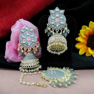 ต่างหูแฟชั่นสุดประณีตของ Kundan Jhumka ไข่มุกน้อย - Product Image 4