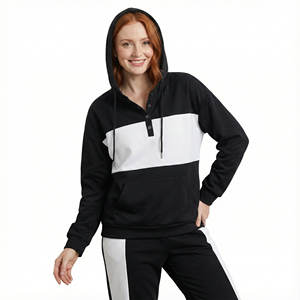 เสื้อฮู้ดดี้ผู้หญิงราคาส่ง คอเฮนลีย์ ติดกระดุม มีเชือกผูก กระเป๋า แขนยาว สไตล์ลำลอง ทรงปกติ แบบสวมหัว รับสั่งทำ - Product Image 1