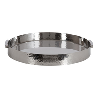 Plateau de service rond élégant en aluminium, design traditionnel, finition argentée, plateau décoratif en métal pour la maison, la cuisine et la salle à manger au meilleur prix