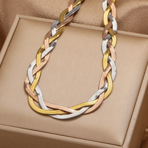Casual Style Bracelet and Necklace <b>Jewelry</b> <b>Set</b> 304 Stainless Steel with Geometric and Braid Design Plated Surface for Wholesale - Product Image 4