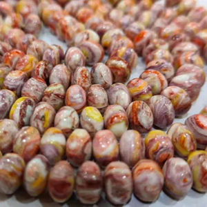 Mohave 8-9มม. ลูกปัดหินสีเขียวขุ่นสีทองแดงแชมเปญเส้นเรียบขนาด7นิ้ว - Product Image 1