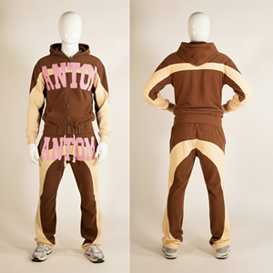 Mens Brown and Beige Winter Tracksuit Set Hoodie Jogger <b>Pants</b> Two Piece Outfit Streetwear Fashion Casual Sportswear Wholesale - Product Image 1