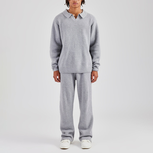 Conjunto de salón de punto sudadera para hombre suave invierno cálido Casual acanalado pulóver manga larga ajuste relajado acogedor - Product Image 1