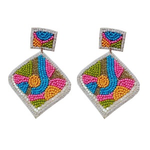 Pendientes bordados multicolores para mujeres y niñas, cuentas de moda hechas a mano y costura, gran oferta, regalos de punto de cruz - Product Image 3