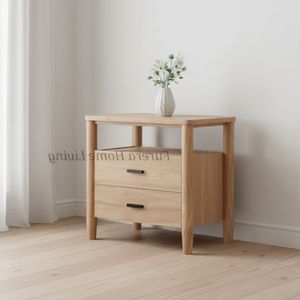Mesita de Noche de Madera de Teca Maciza con Diseño Personalizado, Dos Cajones, Altura Ajustable para el Hogar, Apartamento, Hotel, Dormitorio, Sala de Estar - Product Image 6