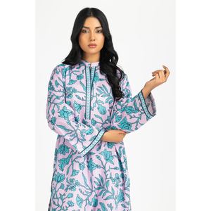 Chemise en soie imprimée Dobby violet clair décontractée pour femmes, broderie florale, col mandarin, tailles XS à 4XL pour le printemps/été - Product Image 2