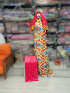 Multicolor Fransawi Dirac with <b>Red</b> Embroidered Shawl | Premium Somali Traditional Wedding Dress - Product Image 1
