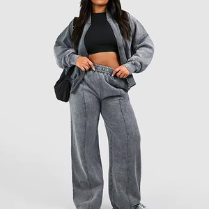 Ensemble de survêtement personnalisé 2026 délavé à l'acide avec pantalon évasé – 100 % coton molleton épais 400 GSM pour femme - Product Image 6