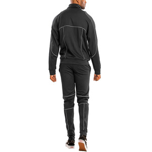 Chándal con cuello levantado a la moda de invierno para hombre, chaqueta de entrenamiento de tela polar, pantalones, ropa para correr con estampado sólido - Product Image 6